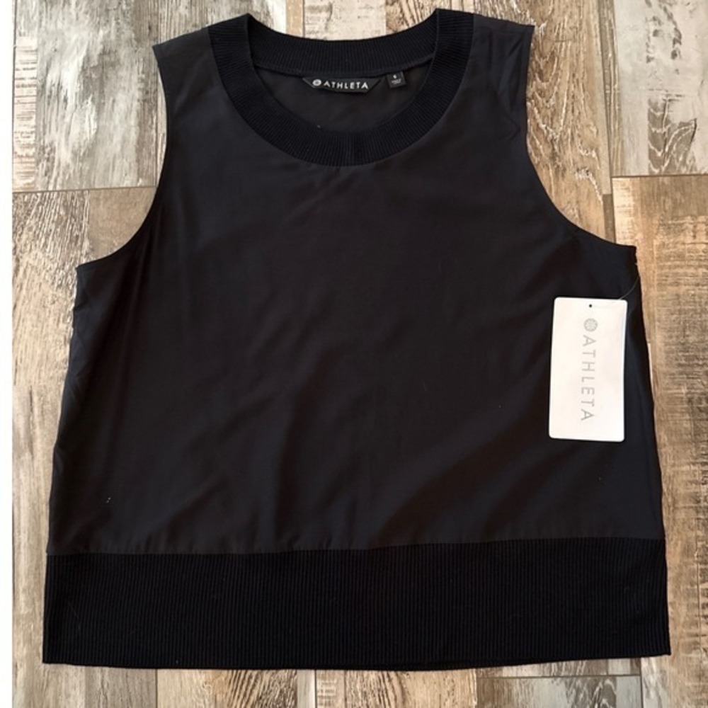 New Athleta Zephyr Shell Pullover Womens Ribbed Tank Top Featherweight Black S - Picture 3 of 10